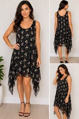 Opening Ceremony Gestures Black Floral Silk Burnout Handkerchief Dress Size 0